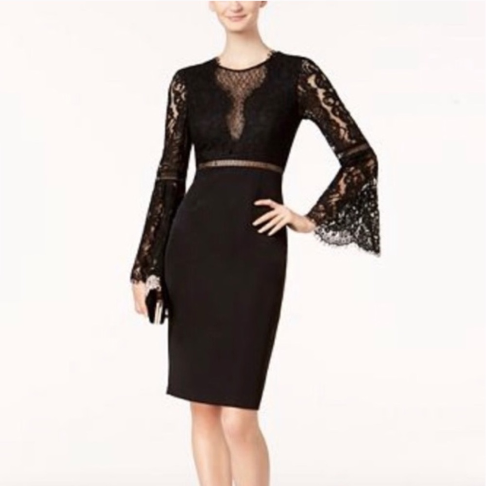 Bardot lace detail bell sleeve dress
